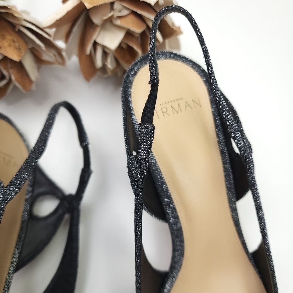 Alexandre Birman Black Silver Sparkle Slingback Heels Size 36.5 - Picture 11 of 15